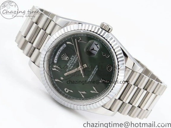 904L VR3255 DayDate SS President Green on Steel (Gain 40 Arabic Dial Weight) JDF Bracelet V3 0304